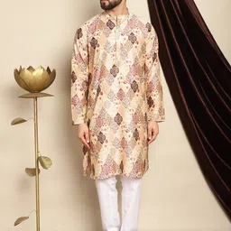 Anouk Beige Ethnic Motifs Printed Mandarin Collar Straight Kurta With Churidar-image-20