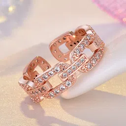 Jewels Galaxy Rose Gold-Plated AD-Studded Adjustable Finger Ring-image-17