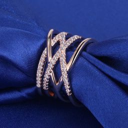 Jewels Galaxy Rose Gold-Plated American Diamond-Studded Adjustable Finger Ring-14