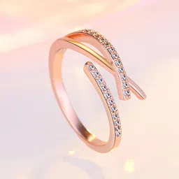 Jewels Galaxy Rose Gold-Plated American Diamond-Studded Adjustable Finger Ring-46
