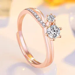 Jewels Galaxy Rose Gold-Plated American Diamond-Studded Adjustable Finger Ring-image-94