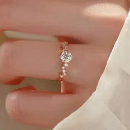 Jewels Galaxy Rose Gold-Plated American Diamond-Studded Adjustable Finger Ring-54