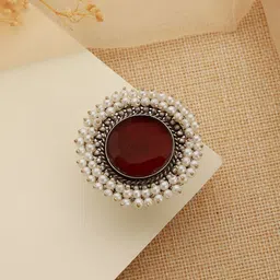 Saraf RS Jewellery Silver-Plated Pearls Beaded Finger Ring-36