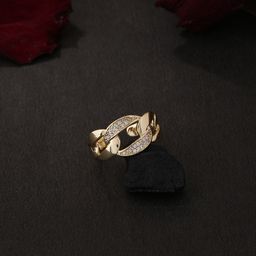 Kashwini Gold-Plated White Stone-Studded Adjustable Finger Ring-image-87