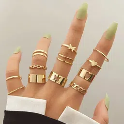 Jewels Galaxy Set Of 12 Gold-Plated  Stackable Finger Ring-image-25
