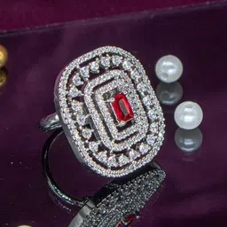 Manikya Rhodium Plated Cubic Zirconia Studded Finger Ring-70