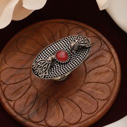 Jazz and Sizzle Silver Plated Artificial Stones and Beads Studded Finger Ring-66
