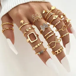 Jewels Galaxy Set Of 23 Gold Plated Stone Studded & Beaded Finger Ring-24