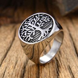 Yellow Chimes Men Silver-Toned & Black Stainless Steel Finger Ring-image-90