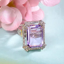 Saraf RS Jewellery Silver-Plated & Toned Lavender AD Studded Ring-20