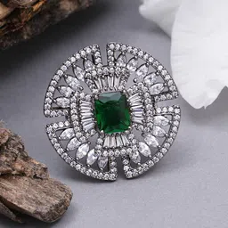 KARATCART Silver-Plated White CZ-Studded Enamelled Finger Ring-33