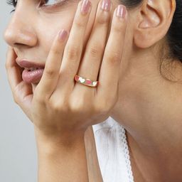 JOKER & WITCH Gold-Toned & White Heart Enamelled Finger Ring-33