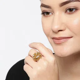 YouBella Gold-Plated Stone-Studded Floral Adjustable Finger Ring-13