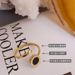 MYKI Stainless Steel Gold-Plated Stone Studded Roman Numbers Finger Rings-7