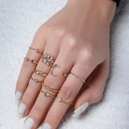 VOGUE PANASH Set Of 10 Gold-Plated & AD-Studded Finger Rings-0