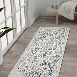 OBSESSIONS White & Cream Coloured Floral-Printed Anti-Static Floor Runner-18