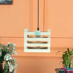 GharSajao Beige Square Wood Ceiling Lamps-19
