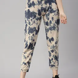 De Moza Women Beige Printed Cotton  Joggers Trousers-image-15