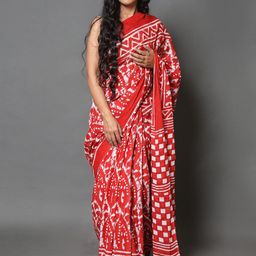 BUTA BUTI Women Red & White Abstract Pure Cotton Saree-image-64