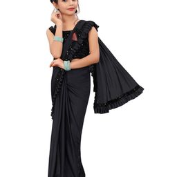 Dhyey Fashion Girls Sequinned  Ruffled Saree-picture-20