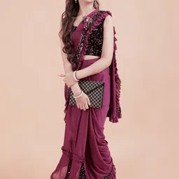 Shrithi Fashion Fab Sequinned Ready to Wear Ruffle Saree for Girls-19