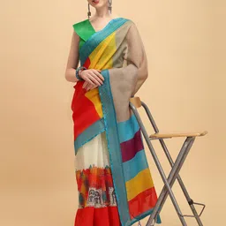 Sangria Colourblocked Pure Linen Saree-picture-45