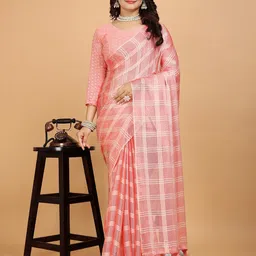 K 5 Fashion Checked Pure Chiffon Saree-image-19
