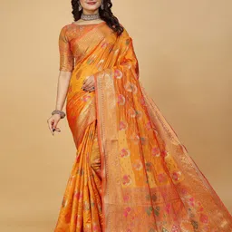 K 5 Fashion Woven Design Embroidered Organza Saree-image-60