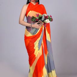 VL SAREES Geometric Printed Pure Chiffon Leheriya Saree-picture-1
