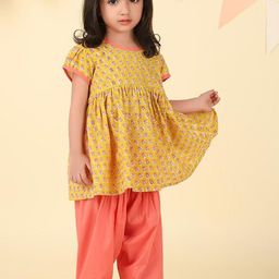 Fabindia Girls Floral Printed Round Neck Pure Cotton Pleated Anarkali Kurta With Salwar-picture-21