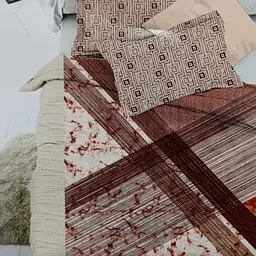 Signature Beige & Brown 4 Pieces Striped Cotton Double Queen Bedding Set-image-55