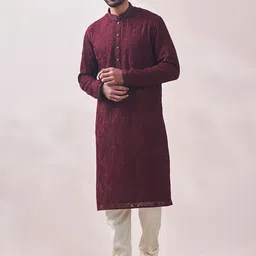 Twamev Ethnic Motifs Embroidered Mandarin Collar Kurta With Churidar-picture-12