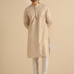 KISAH Geometric Embroidered Mandarin Collar Straight  Pure Cotton Kurta with Churidar-image-29