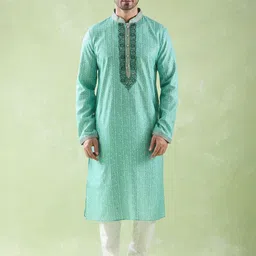 Arihant Rai Sinha Men Floral Embroidered Regular Linen Kurta with Churidar-4