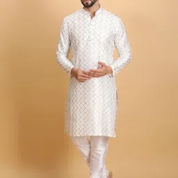 Ethluxis Men Embroidered Regular Thread Work Kurta with Churidar-image-4