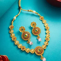 aadita Gold Plated Artificial Stones and Beads Jewellery Set-picture-5