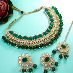 aadita Gold-Plated Stone-Studded & Beaded Jewellery Set-picture-18