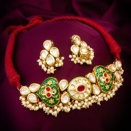aadita Gold-Plated Kundan Studded & Beaded Jewellery Set-1