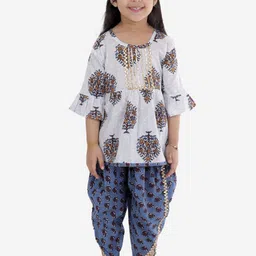 Superminis Girls Floral Printed Layered Pure Cotton Kurti with Salwar-image-13