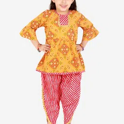 Superminis Girls Bandhani Printed Pure Cotton Bell Sleeves Kurti With Salwar-picture-14