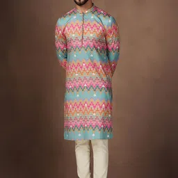 KISAH Geometric Printed Regular Kurta with Trousers image 1