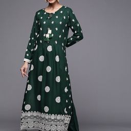 Indo Era Women Green Ethnic Motifs Embroidered Kurta with Trousers-image-84
