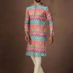 KISAH Geometric Printed Regular Kurta with Trousers image 5