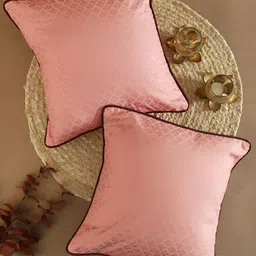 TARAN LIVING Pink & Gold Toned 2 Pieces Floral Printed Cotton Square Cushion Covers-image-20