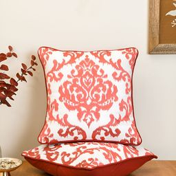 ratan cart TARAN LIVING Peach-Coloured & White Set of 2 Ethnic Motifs Square Cushion Covers image 2
