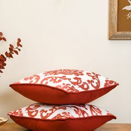 ratan cart TARAN LIVING Peach-Coloured & White Set of 2 Ethnic Motifs Square Cushion Covers image 3