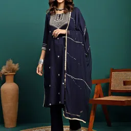 Sangria Embroidered Straight Kurta With Trouser & Dupatta Set-13