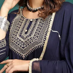 Sangria Embroidered Straight Kurta With Trouser & Dupatta Set image 5