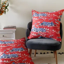 TARAN LIVING Red & Blue 2 Pieces Abstract Printed Linen Square Cushion Covers-18
