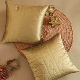 House of Pataudi Gold Toned 2 Pieces Embroidered Square Cushion Covers-image-37
